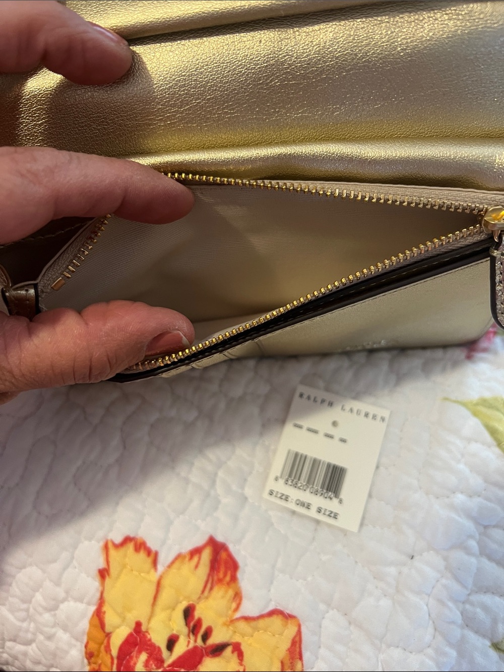 Ralph Lauren Metallic Gold Silver Wallet Wristlet with RL Logo - Picture 8 of 12